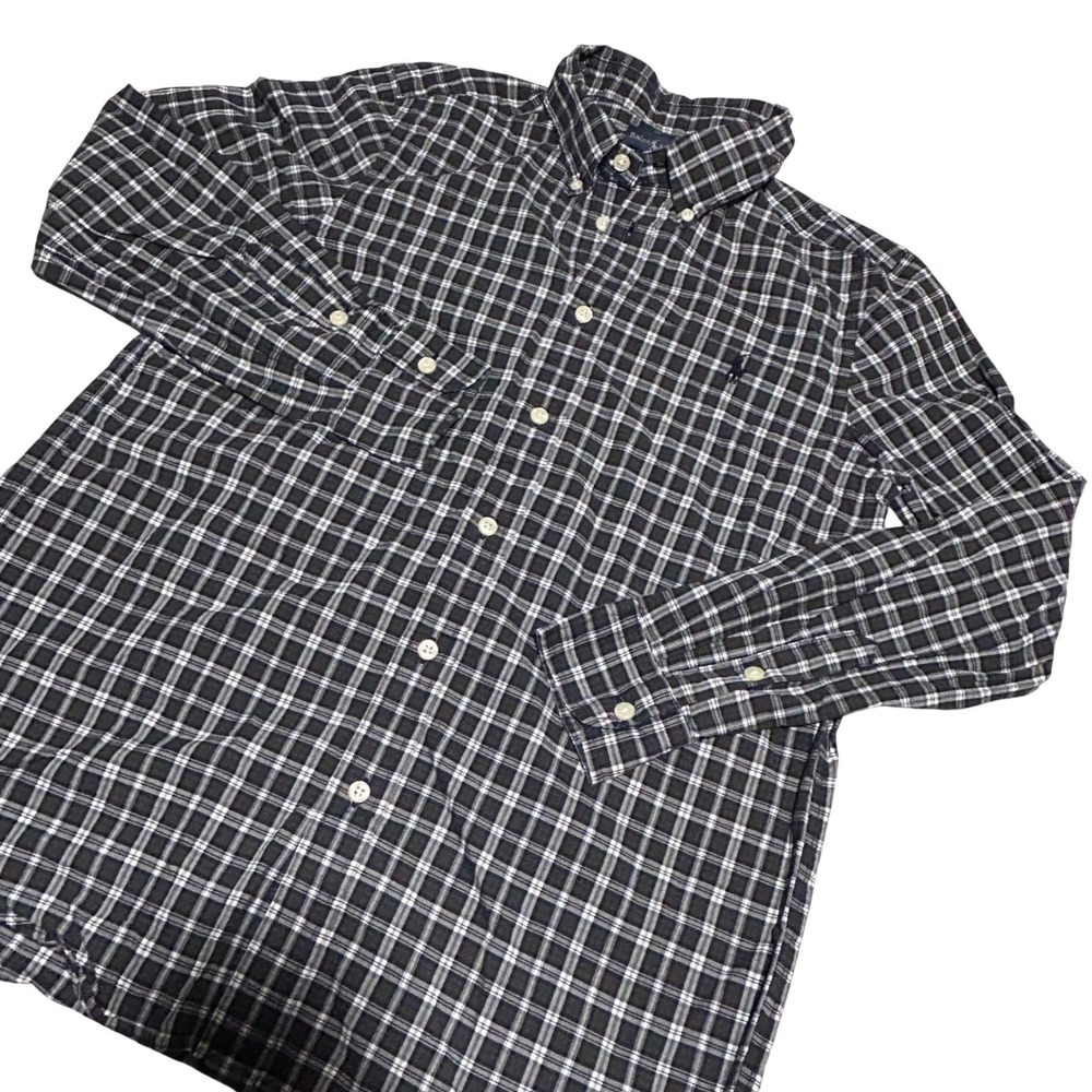 Ralph Lauren Button Down Shirt Boys L 14-16 Green Plaid Long Sleeve Pony Logo